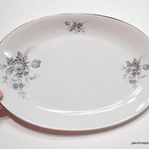Vintage WINTERLING Gray Floral Oval Serving Platter Tray Roses Silver Rim Formal Elegant Dinnerware Bavaria Germany PanchosPorch