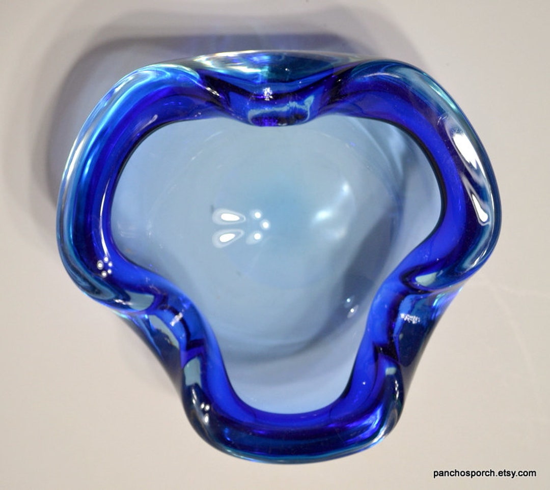 Vintage Blue Glass Ashtray Cigar Ashtray Freeform Abstract Etsy