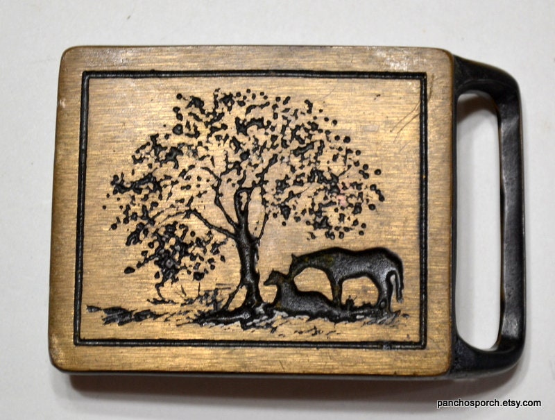 Vintage 1975 Two Horses Tech Ether Guild Brass Belt – Genuine Leather Rare 70s Vtg Signed Two Horses Tech Ether Quild Brass Buckle  main image 3