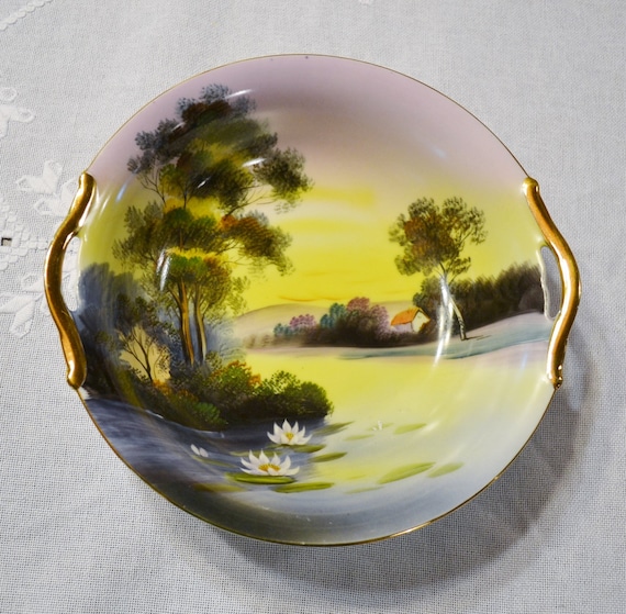 Vintage Noritake Hand Painted Bowl Morimura Gold Handles Japan PanchosPorch