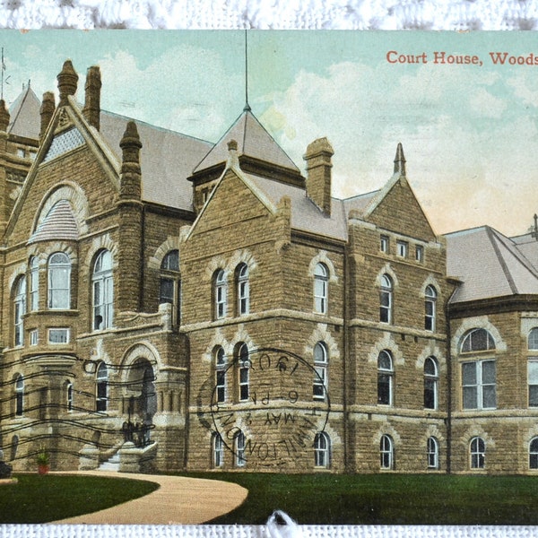 Vintage WOODSTOCK ONTARIO Postcard Court House Building Canada 1908 Used Post Card Memorabilia Advertising Paper Ephemera PanchosPorch