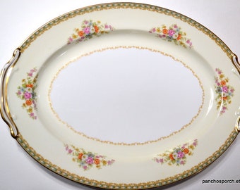 Vintage Noritake Ransdell Oval Platter 14 inch CHIPPED Floral Gold Rim 1940s Dinnerware Morimura Occupied Japan Pattern 3004  PanchosPorch