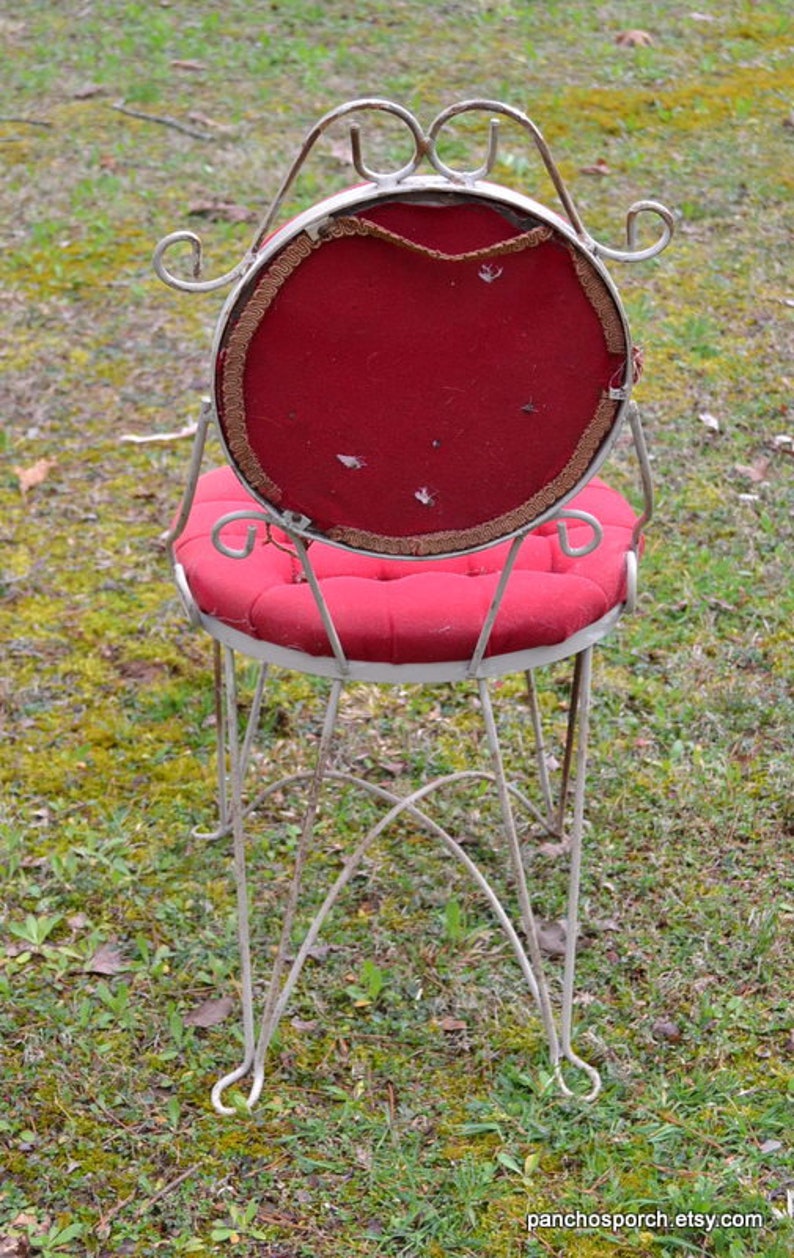Vintage Wrought Iron Vanity Chair Chippy off White Paint Red Etsy