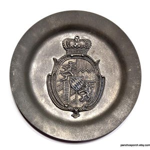 Vintage Kuhn Zinn Pewter Plate: German Coat of Arms Wall Decor