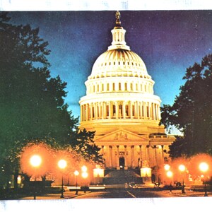 Vintage WASHINGTON DC carte postale États-Unis Capitol nuit vue carte postale Americana souvenirs papier publicitaire éphémères PanchosPorch