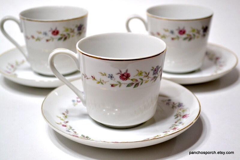 Vintage Spring Garden Cup and Saucer Set of 3 Pink Blue Vintage Spring Garden Cup and Saucer Set of 3 Pink Blue