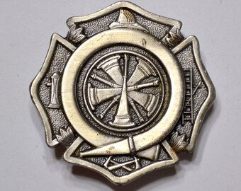 Vintage FIREFIGHTER Belt Buckle Pewter Anthony Irvin Commemorative 1982 Mens Accessory Country Western Patony Ent PanchosPorch