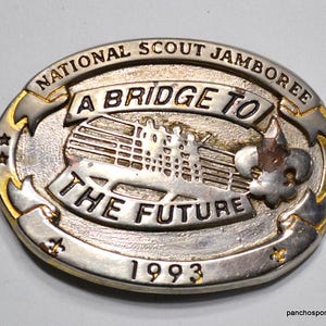 Vintage National SCOUT JAMBOREE Belt Buckle 1993 Bridge to the Future TexTuf Mens Accessory Cowboy Western PanchosPorch