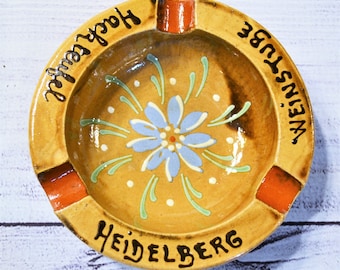 Vintage Heidelberg Ashtray Hand Painted Pottery Ceramic Ashtray Souvenir Hackteufel Weinstube Germany Tobacciana PanchosPorch