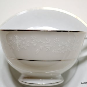 Vintage Noritake Buckingham Cup and Saucer: White Floral, Platinum Rim