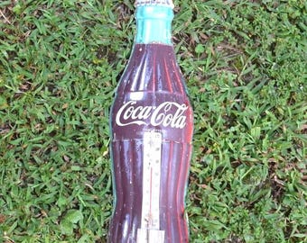 Vintage Coca Cola Thermometer: Embossed Christmas Bottle Tin Advertising Sign