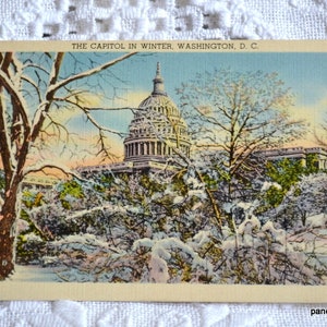 Vintage Washington DC carte postale Capitole des États-Unis en hiver neige souvenir carte postale souvenirs papier éphémères PanchosPorch