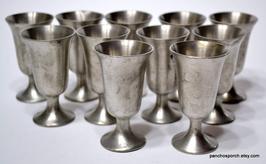 Vintage Towle Pewter Footed Cordial Glass Set of 11 Worn Shot Etsy