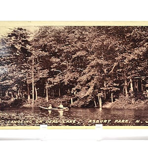 Vintage ASBURY PARK carte postale New Jersey canoë sur le lac Deal 1913 carte postale souvenir souvenirs papier éphémères PanchosPorch