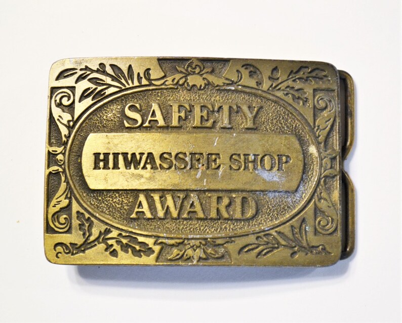 Vintage Hiwassee Shop Safety Award Buckle Advertising Western Cowboy 1970s Brass Belt Buckle Panchosporch 