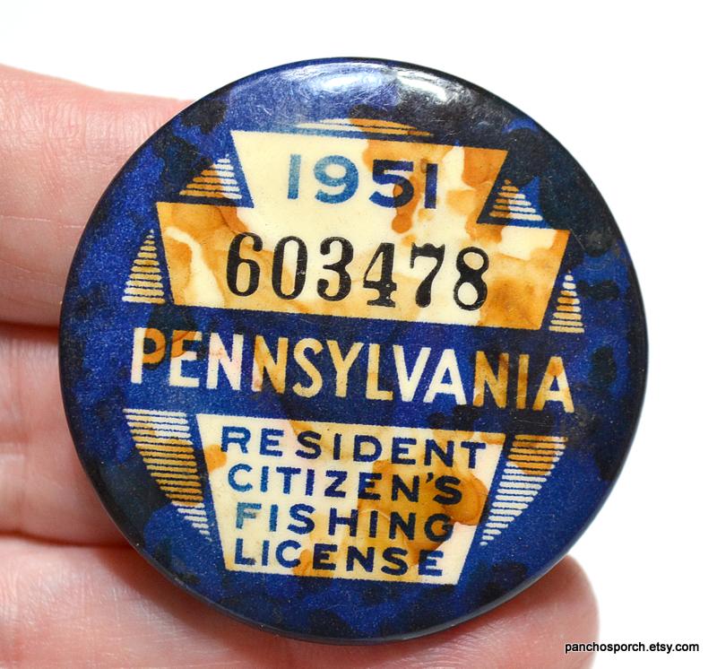 Épingle Bouton Vintage Permis De Pêche 1924 Pennsylvanie - Très Bon état, Collection USA