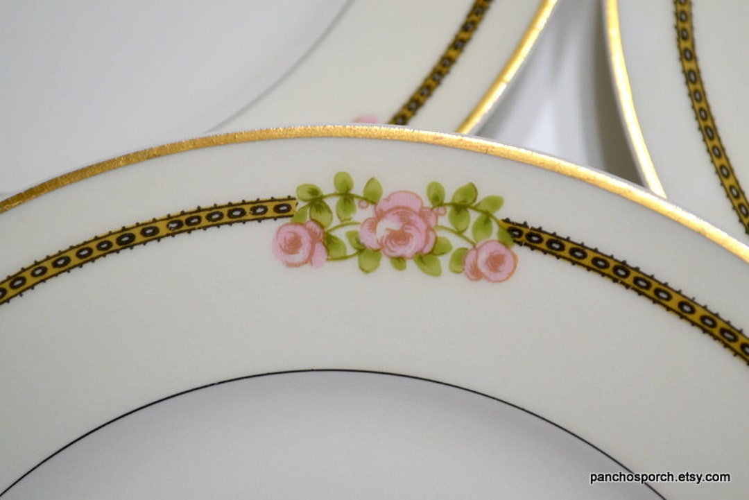 Vintage Floral Salad Plate Set of 6 Pink Roses Gold Rim Etsy