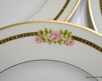 Vintage Floral Salad Plate Set of 6 Pink Roses Gold Rim Theodore Haviland Limoges France Antique Dinnerware Wedding China PanchosPorch