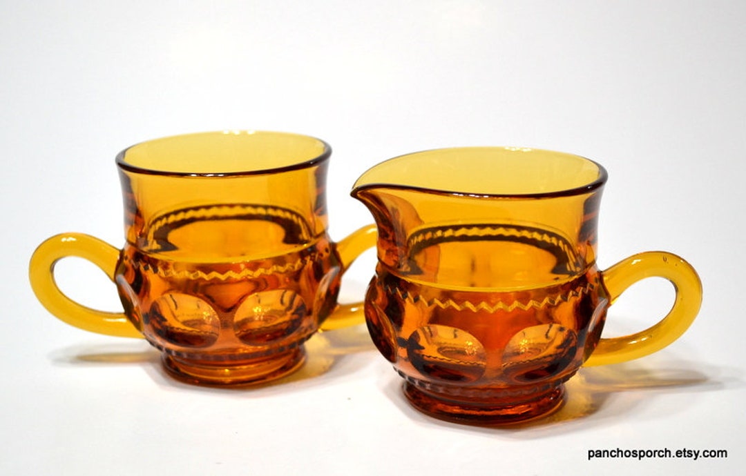 Vintage Amber Glass Sugar Bowl Creamer Set Gold Colony Color Etsy