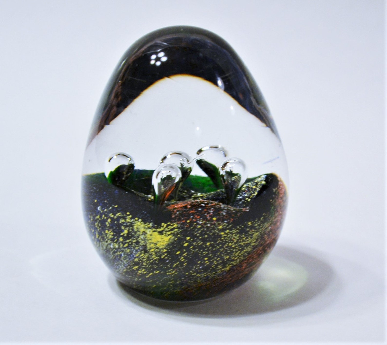 Vintage Egg Shaped Glass Paperweight Bubbles Color Flecks Etsy