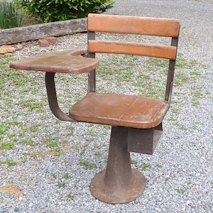 Vintage School Desk Cast Iron Pedestal Base Student Arm Desk 1920s Industrial School Chair Desk Adult Size Rustic Primitive PanchosPorch