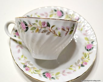 Vintage Regency Rose Cup and Saucer Pink Green Floral Flowers Swirl Creative China Pattern 2345 Japan PanchosPorch