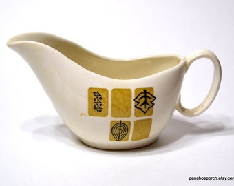 Vintage Mid Century Gravy Boat: Block Leaf Pattern Kitchenware