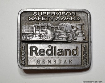 Vintage REDLAND GENRO Belt Buckle 1995 Supervisor Safety Award Pewter Trucks Road Construction Mens Accessory PanchosPorch