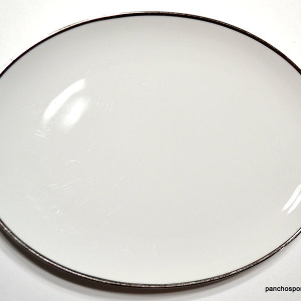 Vintage Harmony House Moderne Oval Platter White Platinum Rim Pattern 3545 MCM Classic Contemporary 12" Serving Platter Japan PanchosPorch