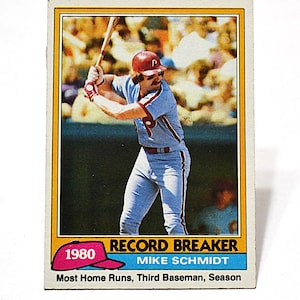 MIKE SCHMIDT Baseball Card 1981 Topps No 206 Trading Card Philadelphia Phillies Record Breaker Vintage Sports Memorabilia PanchosPorch
