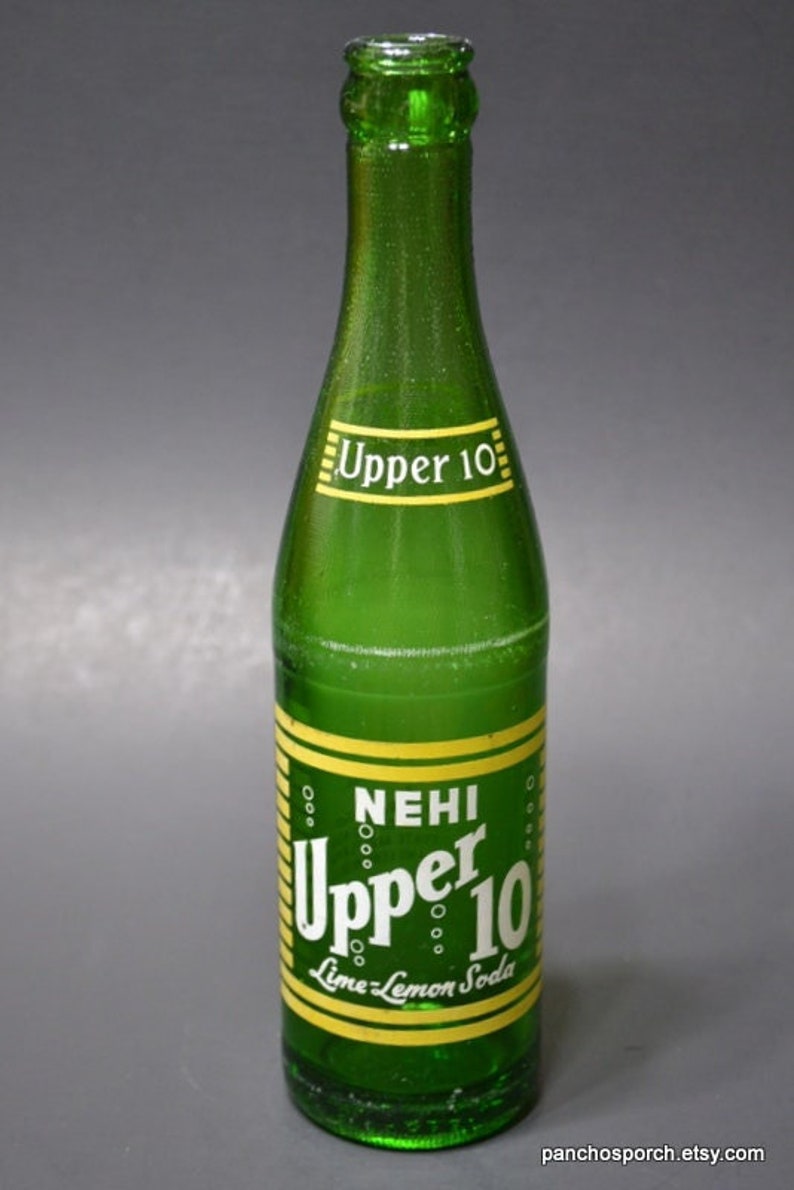 Vintage Nehi Upper 10 Soda Bottle Green Glass ACL 10oz Lemon Etsy