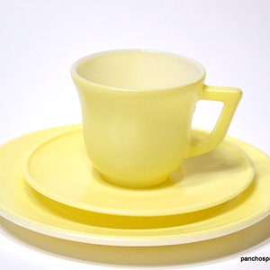 Vintage Hazel Atlas Yellow Milk Glass Tea Cup Trio: Little Hostess Set