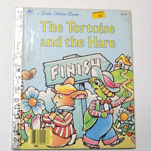 Vintage TORTOISE and the HARE Little Golden Book  Illustrated Childrens Book 1980s  Margo Lundell John Nez Childhood Memory PanchosPorch