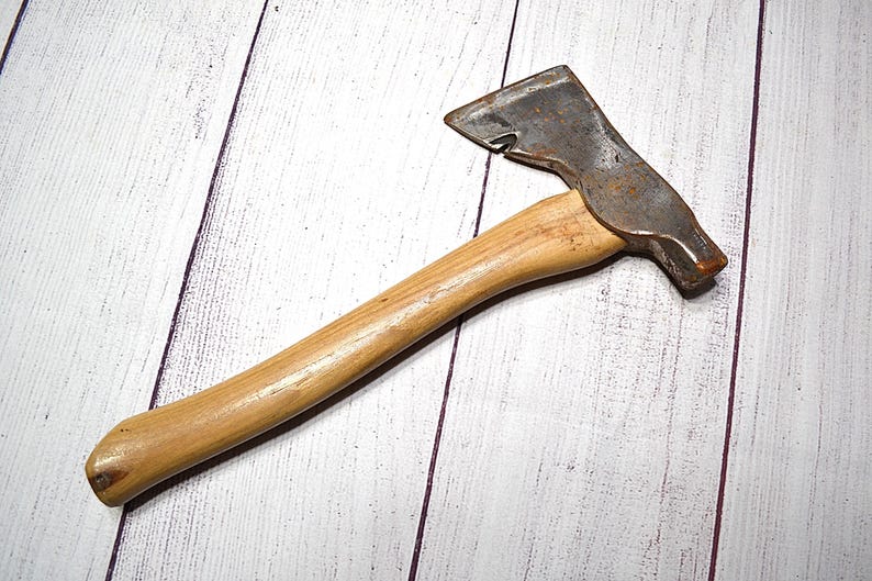 Vintage Hatchet Wooden Handle Rustic Hand Roofing Carpenter Tool Man ...