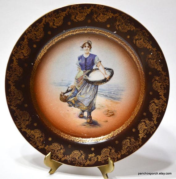 Vintage Royal Vienna Plate: Hand-Painted Peasant Woman, Limoges France