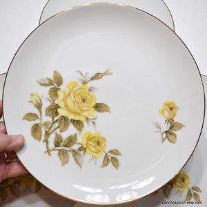 Vintage NORLEANS TALISMAN Dinner Plate Set of 4 Yellow Roses Floral Gold Rim Mid Century Dinnerware Japan Panchosporch