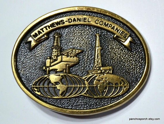 Vintage Solid Brass Belt Buckle: Matthews-Daniel Marine Offshore Advertising