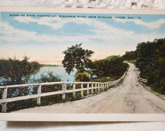 Vintage WISCONSIN Postkarte River Scene Autobahn 60 Richland Center Souvenir Postkarte Americana Memorabilia Papier Ephemera PanchosPorch