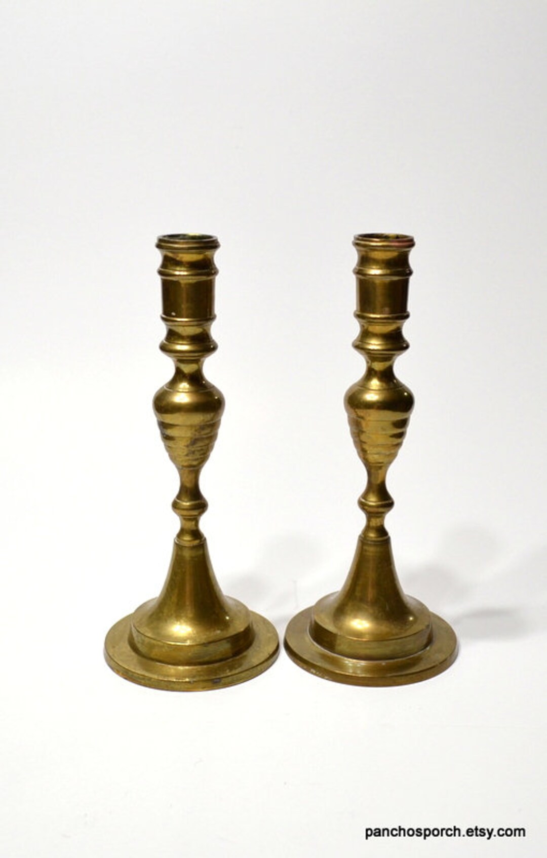 Vintage Brass Candlestick Holder Set of 2 Turned Brass Aged Patina Gold ...