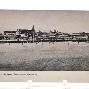 Carte postale vintage ASBURY PARK New Jersey Ocean Front View Boardwalk, vagues, plage, souvenir, carte postale, souvenirs, papier, éphémère, panchos, porche