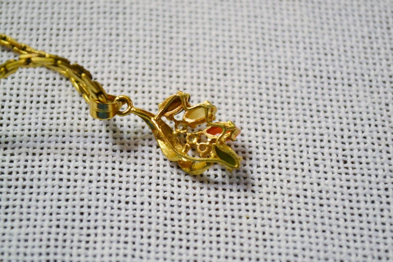 Vintage Necklace Pendant Faux Opal Rhinestone Gold Tone Metal Collectible Costume Jewelry PanchosPorch