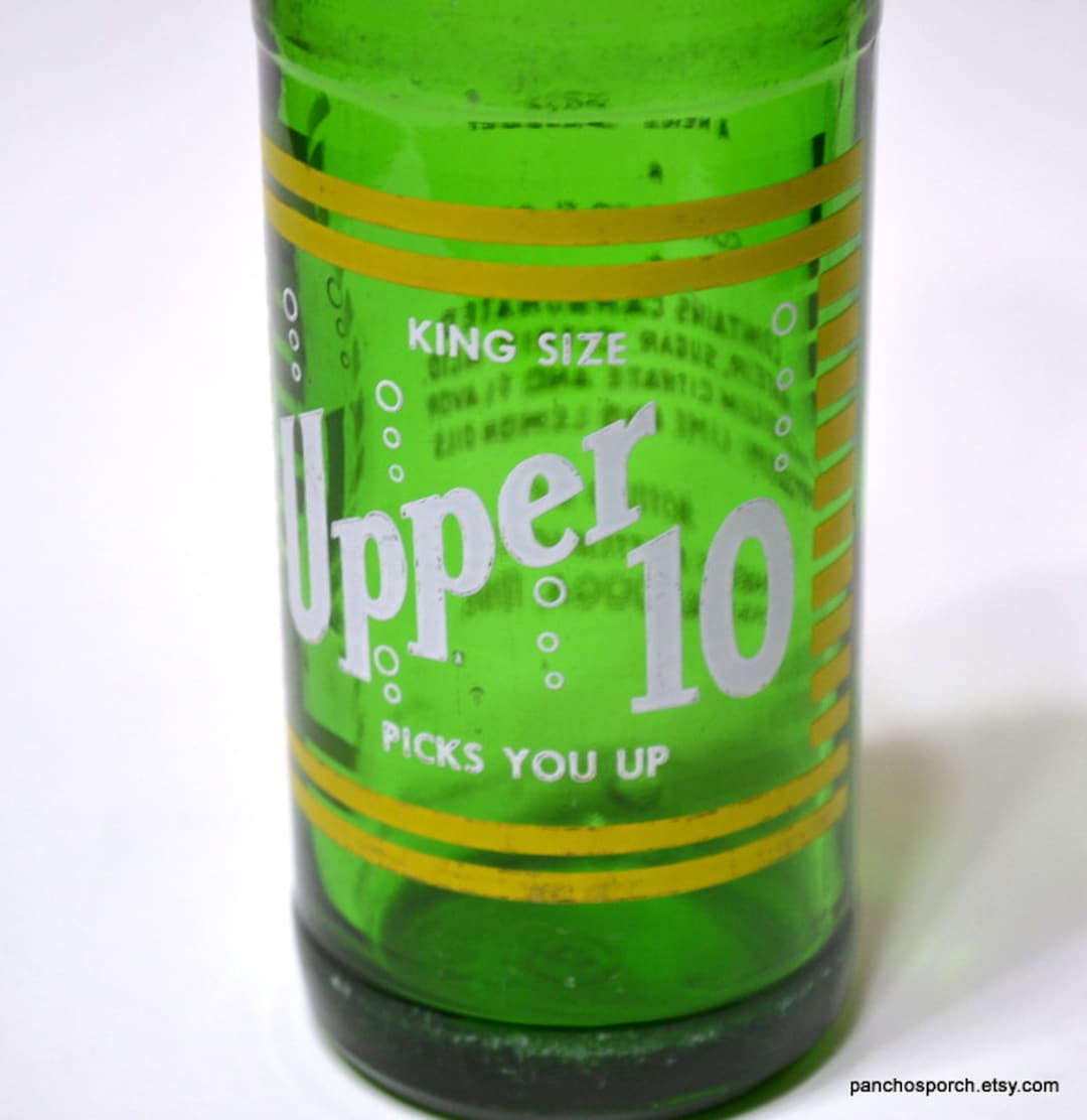 Vintage Upper 10 Soda Bottle King Size Green Glass ACL 10oz Nehi