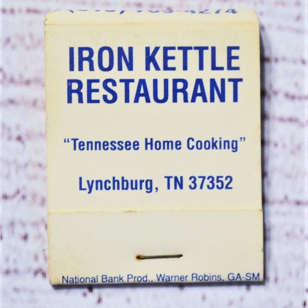 Vintage Iron Kettle Restaurant Matchbook White Blue Lynchburg Tennessee Advertising Collectible Paper Ephemera PanchosPorch