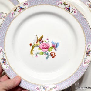 Vintage Johnson Bros Luncheon Plates Set(6): Birds, Butterfly, Floral English Dinnerware