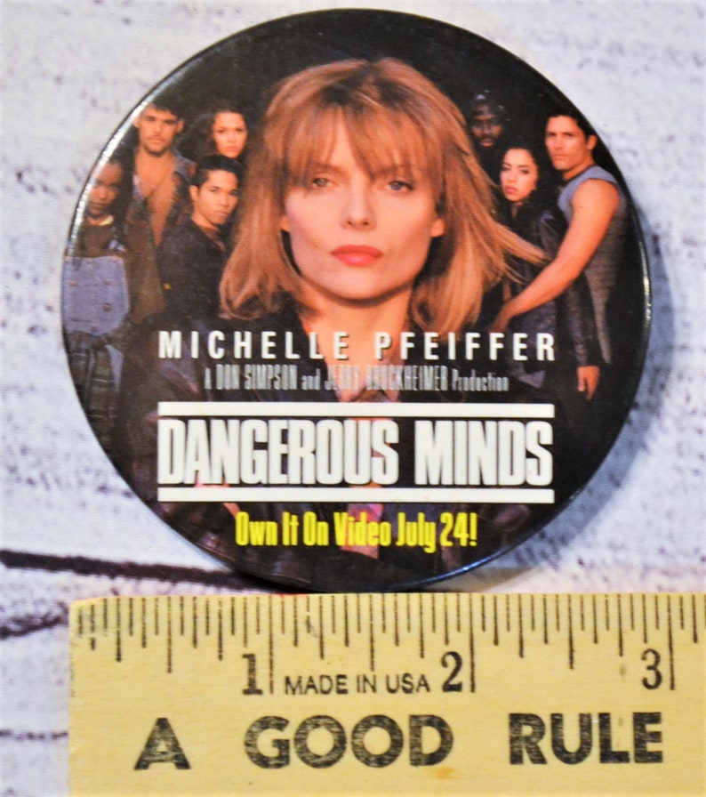 Vintage Dangerous Minds Pinback Button VHS Movie Release Promotional Advertising Collectible Pin PanchosPorch