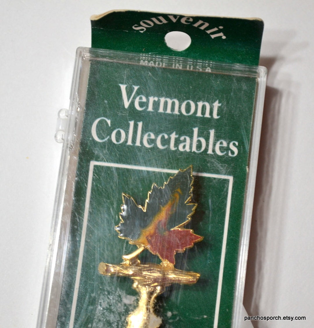 Vintage Vermont Souvenir Spoon Enamel Maple Leaf Handle Silver Etsy