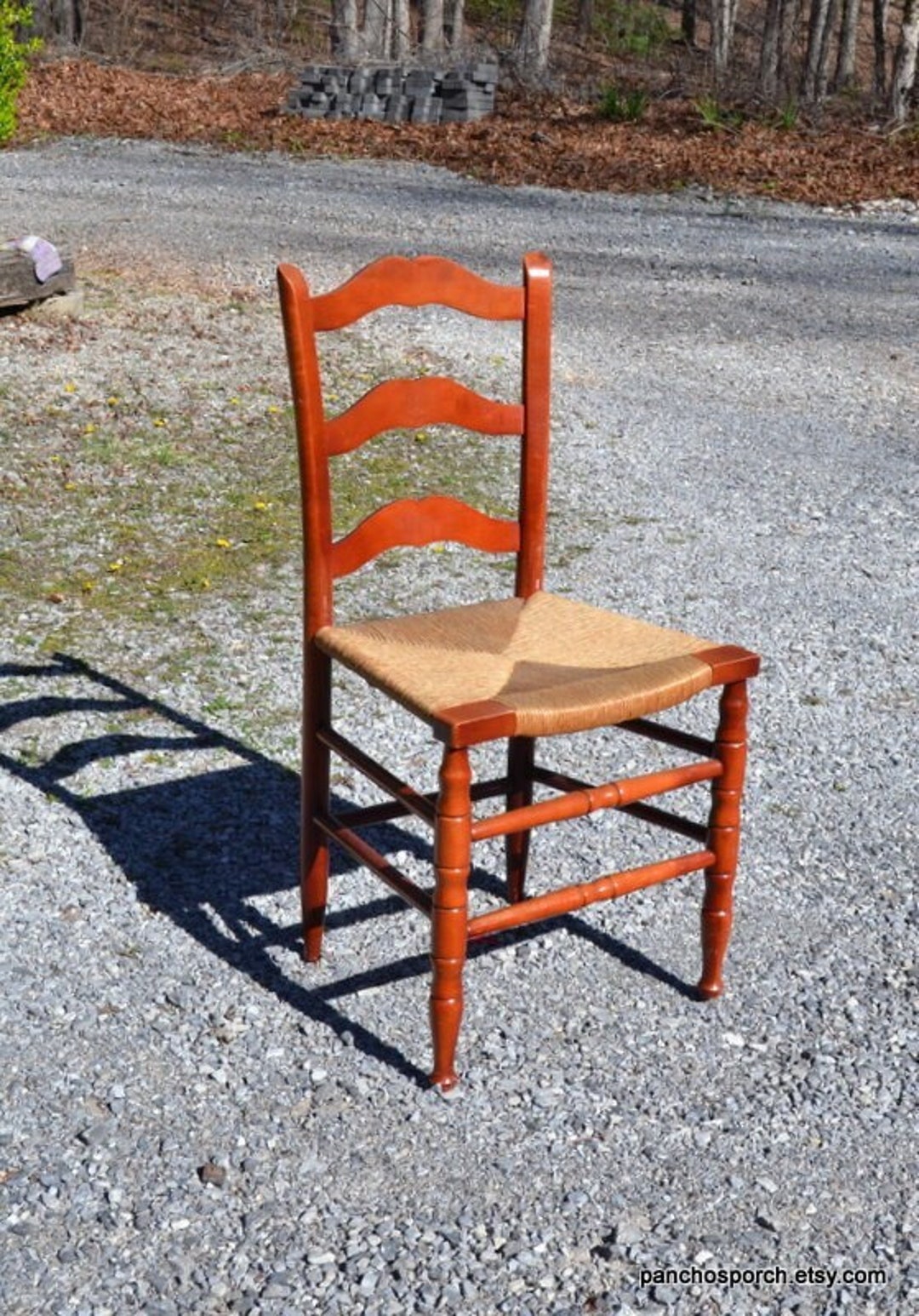 Vintage Ladderback Wooden Chair: Woven Rush Seat, Farmhouse