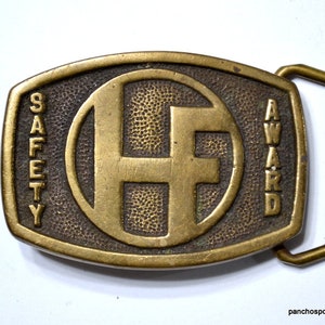 Vintage SAFETY AWARD Belt Buckle Company Award HF Solid Brass Western Cowboy Mens Accessory Advertising PanchosPorch
