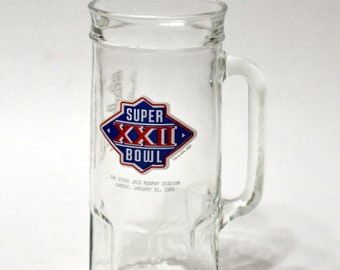 Vintage Super Bowl XXII Glass Mug 1988 NFL Football Beer Mug Denver Washington Sports Memorabilia Home Bar Man Cave Game Mug PanchosPorch