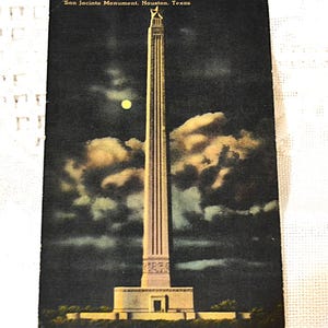 vintage TEXAS carte postale San Jacinto Monument nuit Houston monument vacances souvenir carte postale souvenirs papier éphémères PanchosPorch